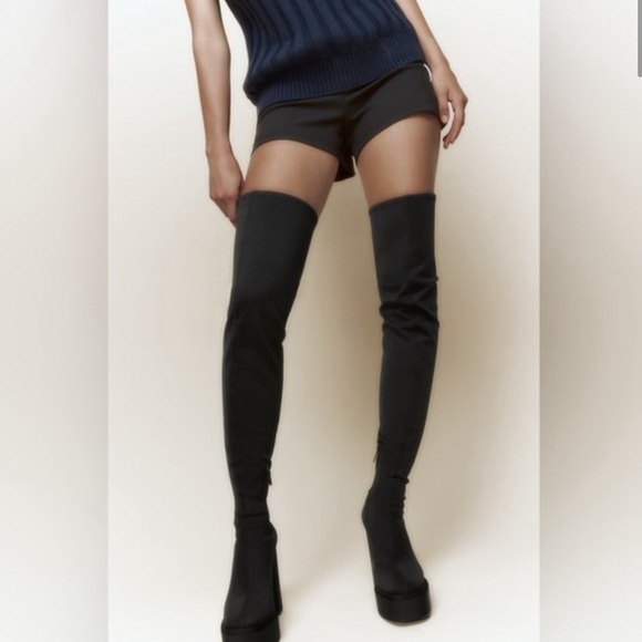 ZARA Fantastic Tik Tok Famous Fabric Over the Knee Tall Platform Boots🔥🔥🔥 - Picture 4 of 7